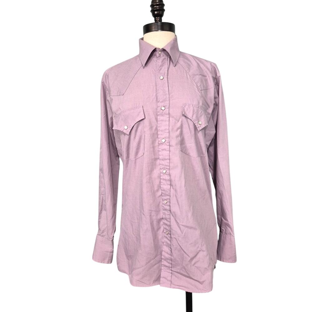 Vintage Sheplers Mens 14 1/2-32 Shirt Lavender Pearl Snap Western Rancher